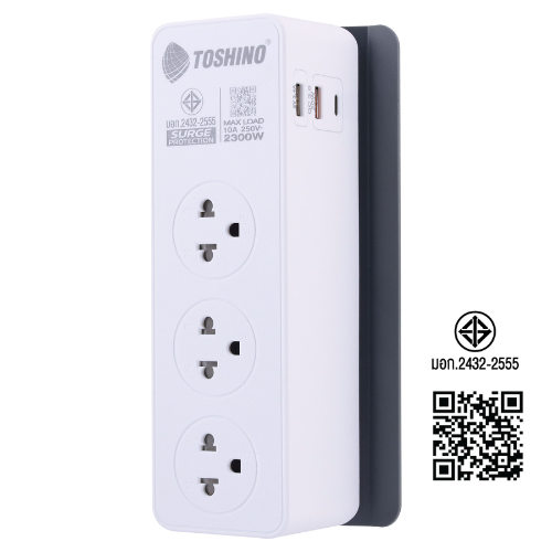 Toshino รางปลั๊ก 3 ช่อง PD20W+QC3.0+1USB 3.4A 1 สวิตช์ 2 เมตร รุ่น CW20PD-2M