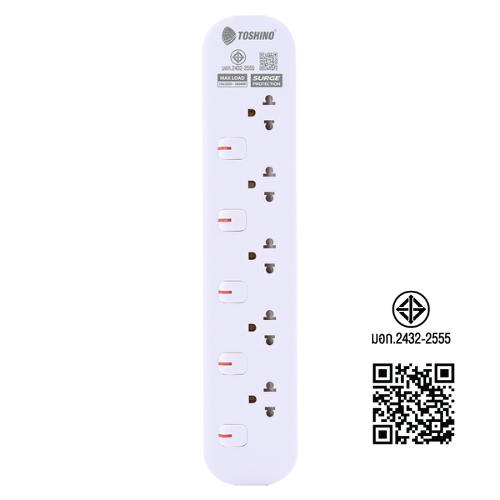 Toshino รางปลั๊กไฟ 5 ช่อง 5 สวิตช์ 5 เมตร 16A/3600W รุ่น JT5-5M