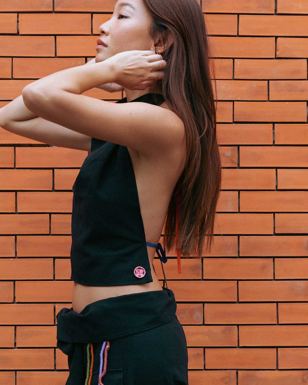 PLAIN JAYNE X NOTEP HALTER TOP IN BLACK