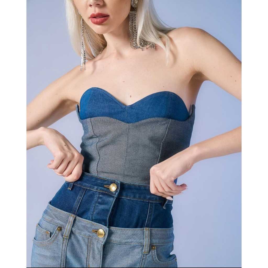 Niki - Double Strapless Denim Top