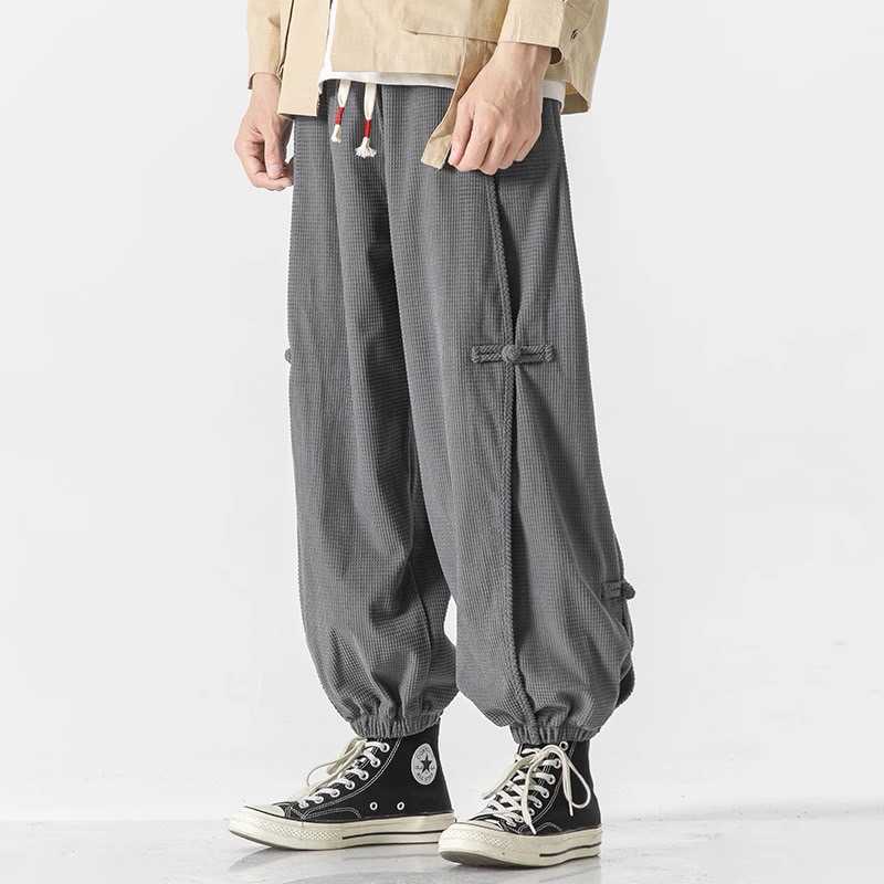ASAYAHOMME65 : Chinese style drawstring leg buckle antique loose pants men's slacks harem pants