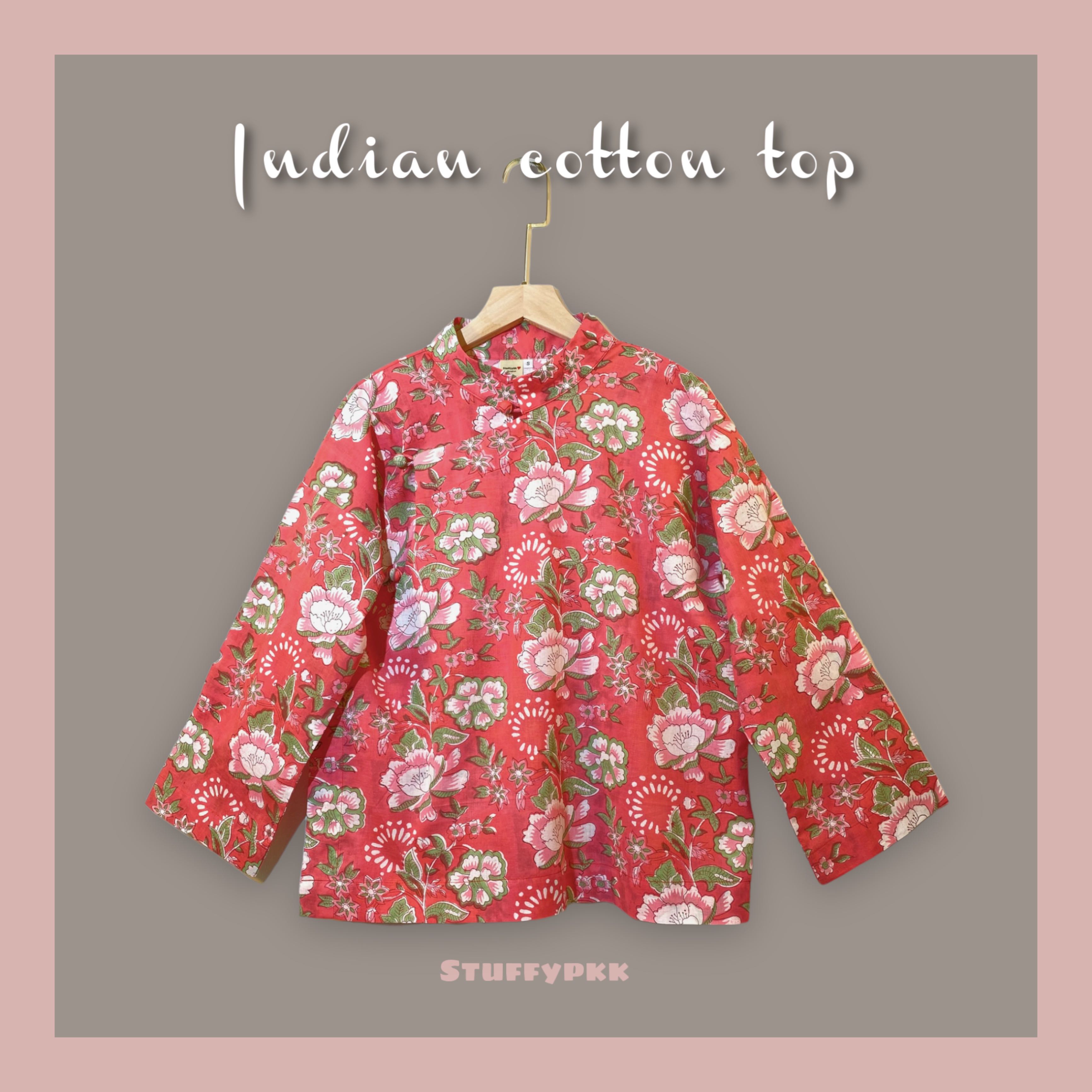 เสื้อคอจีนแขนยาว สีแดงดอกชมพู🌺