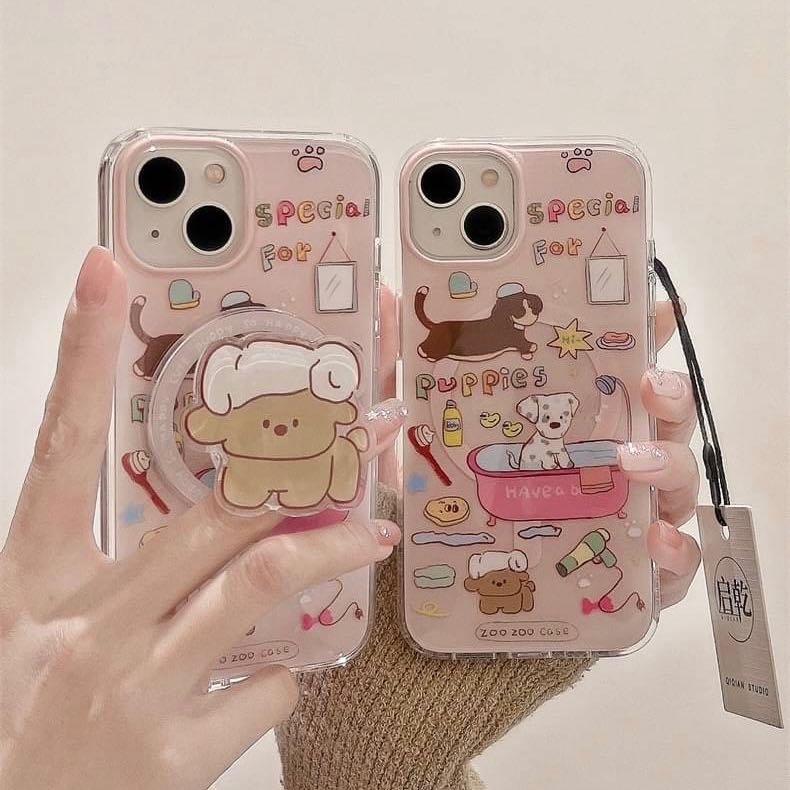 สอบถามก่อนกดสั่ง เคสหมา สีชมพู holder griptok ไอริง เคสชาร์จแบต magnetic ผิวเงา เคสไอโฟน เคสiPhone