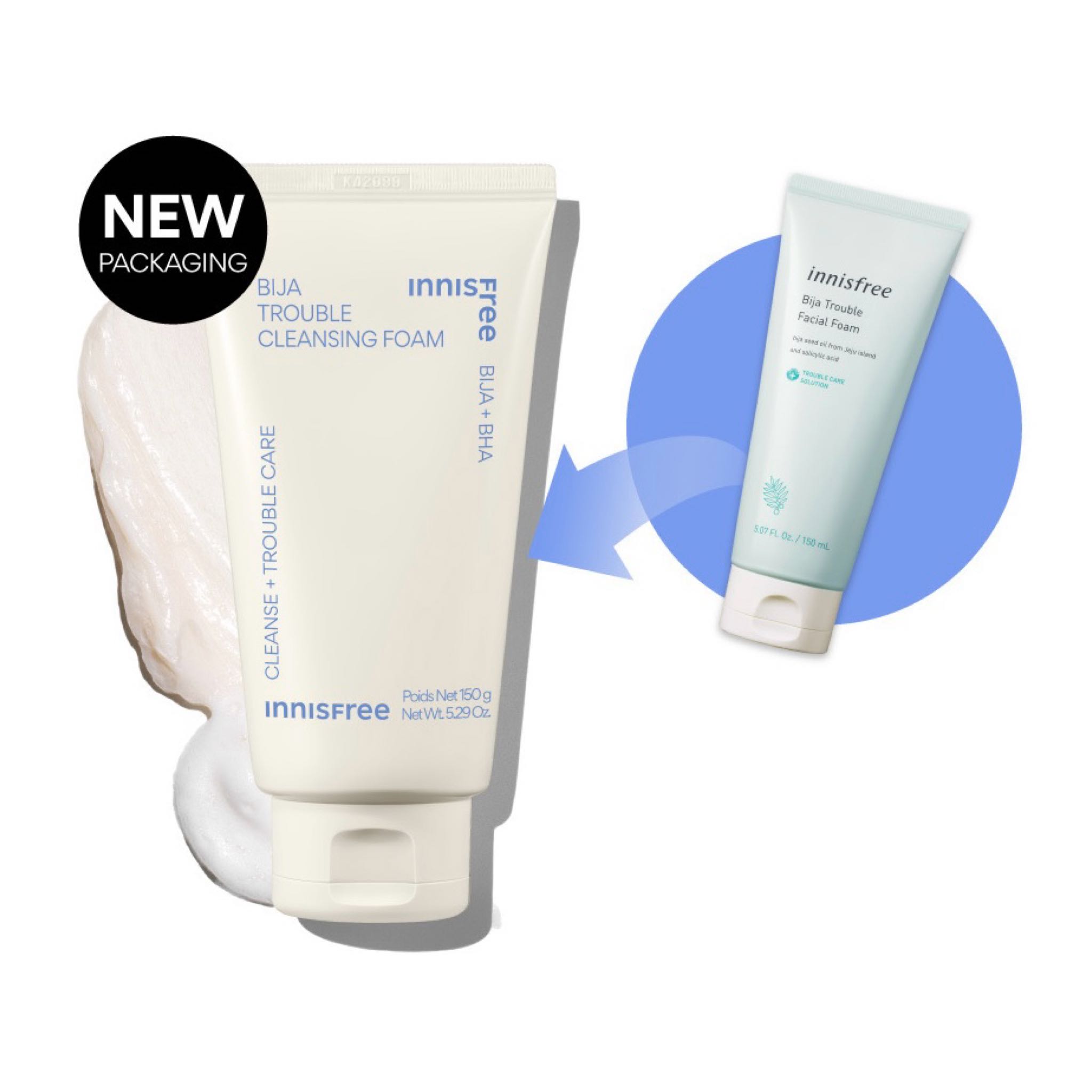 Innisfree Bija Trouble Facial Foam 150g. โฟมอินนิสฟรี สูตรบิจา ลดสิว สูตรใหม่ แพคเกจใหม่