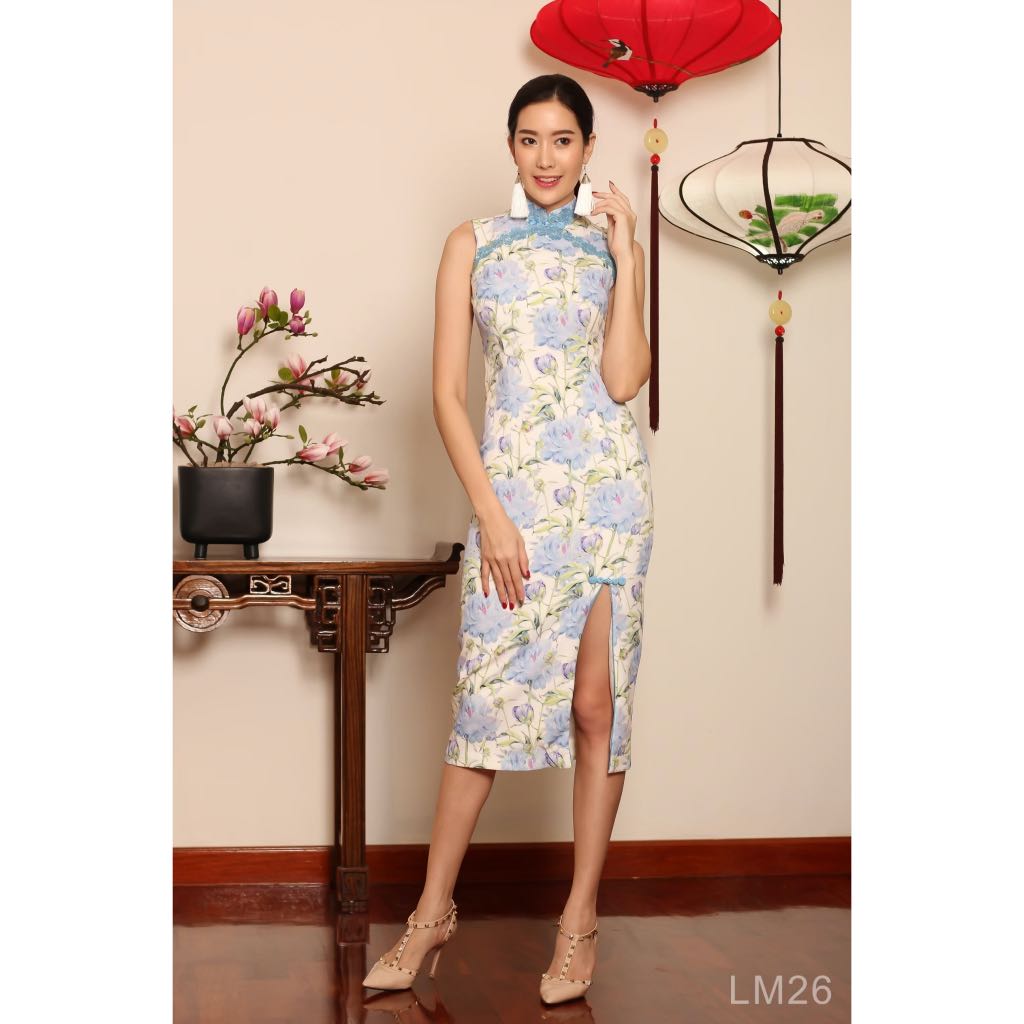 [LM26] ชุดเดรสกี่เพ้าจีน สวยน่ารักทรงเปะ สีสวยละมุน เนื้อผ้าดีสบายผิว