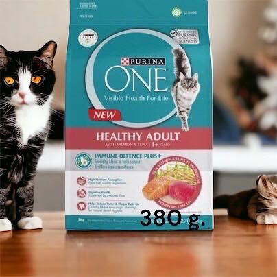 อาหารแมว PURINA ONE  (380g/1.2kg) เกรดพรีเมียม สูตร ปลาแซลมอน Healthy Adult