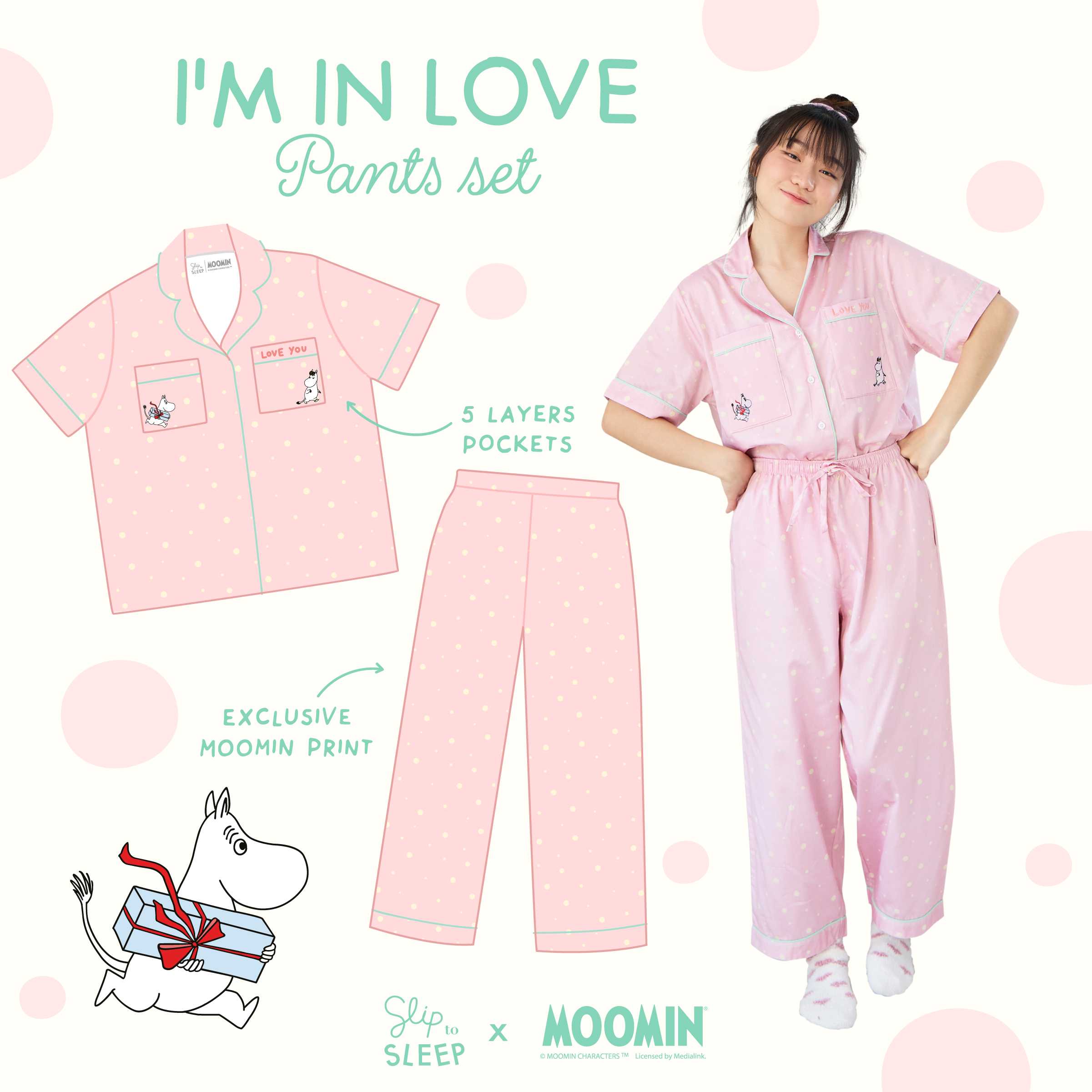 Moomin ชุดนอนโนบรา- I'm In Love Pants set