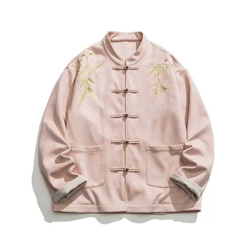 ASAYAHOMME75 : Autumn and Winter New Chinese Costume Men's Buckle Embroidered Suede Jacket