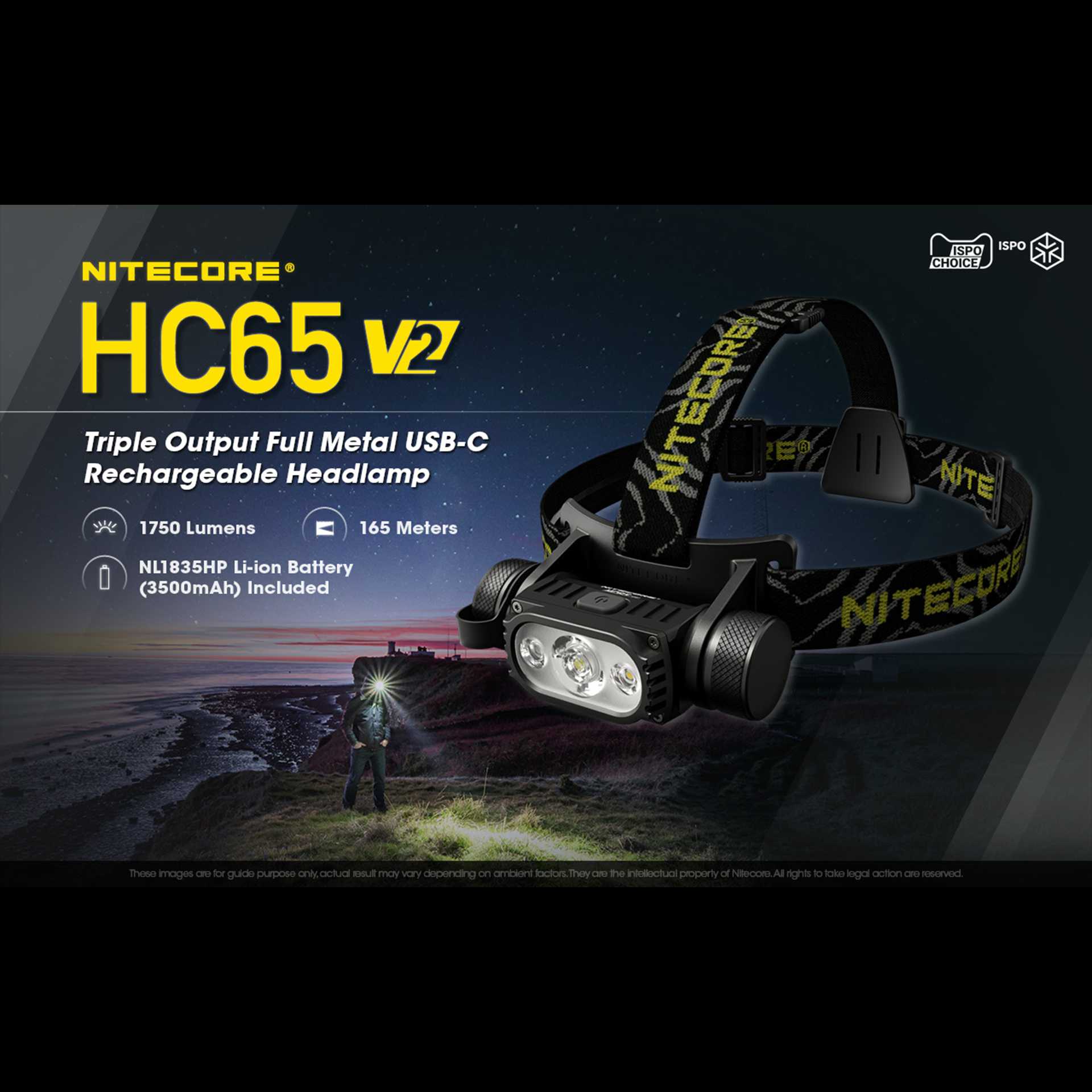 ชุดไฟฉายคาดหัว Nitecore HC65 V2 สว่าง 1750LM แสงขาว/แสงเหลือง/แสงแดง พร้อมแบตเตอรี่และสายชาร์จ USB-C