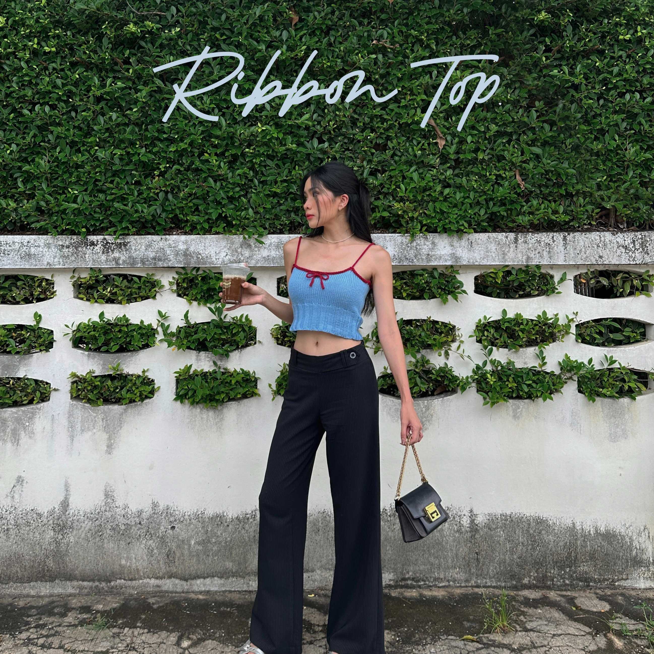 Ribbon Knit Top (Blue-Red)