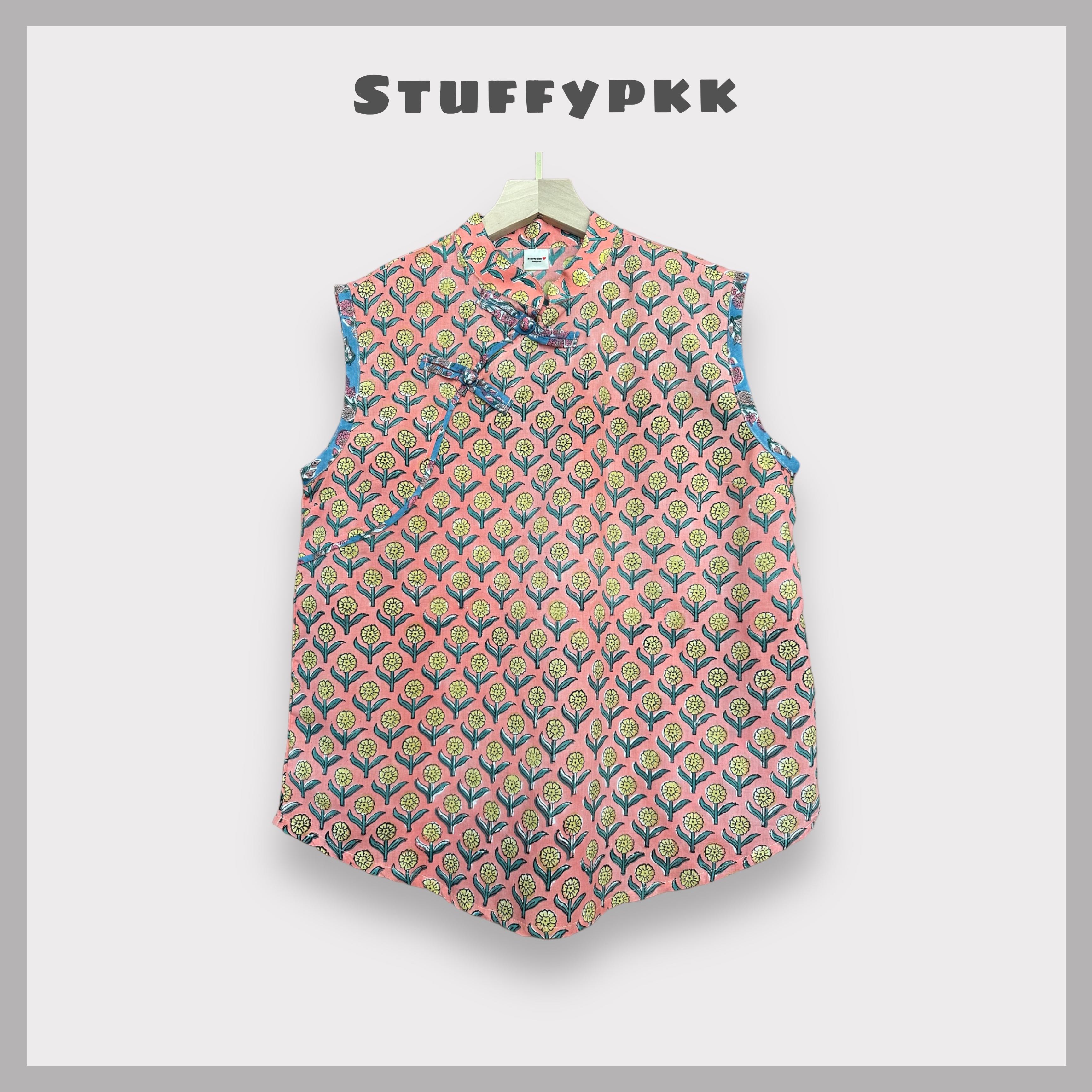 เสื้อคอจีนแขนกุด สีส้ม