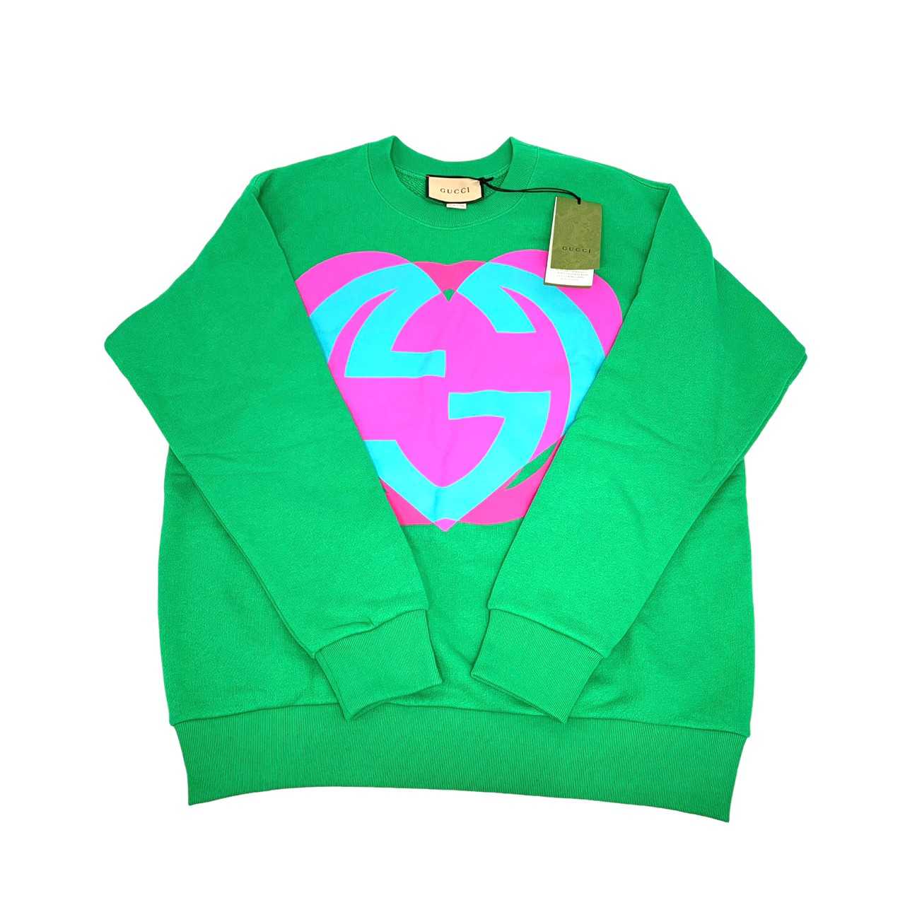 New Gucci interlocking G heart sweatshirt green (pink heart) sz.XS