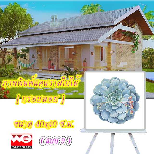 White Glass สินค้าสำเร็จรูป-ภาพพิมพ์แคนวาสใบไม้ (แบบ 9) ขนาด 40x40 ซ.ม.