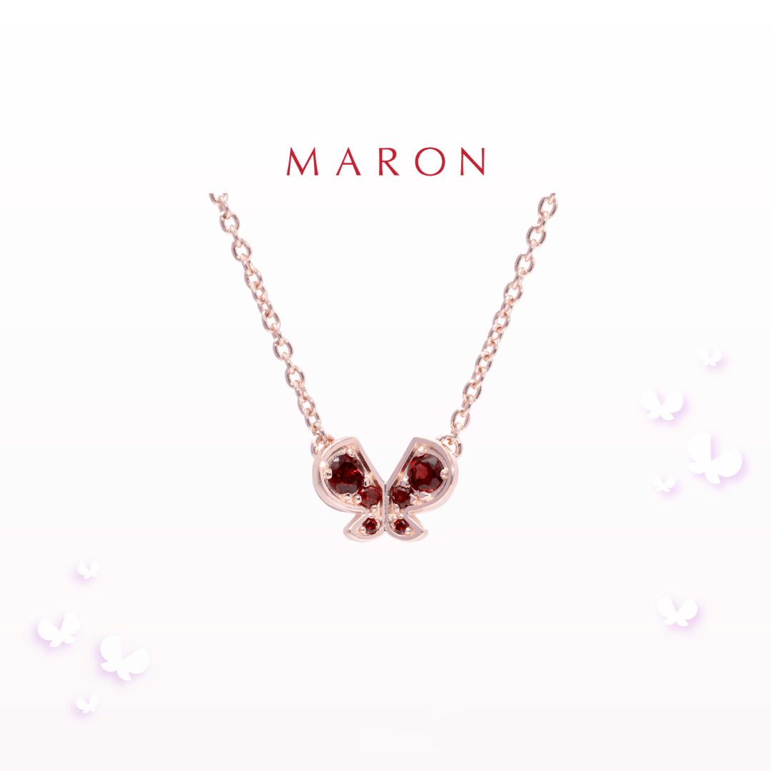 MARON - Happy Sign Necklace with Red Garnet เงินแท้925 พลอยแท้ พลอยแดงโกเมน