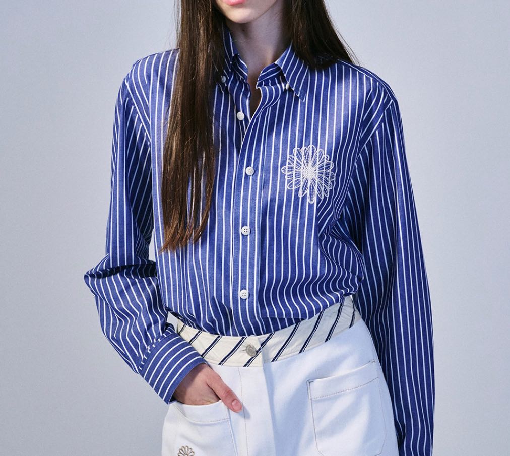 พร้อมส่ง Mardi Oxford Shirt Stripe Navy Ivory