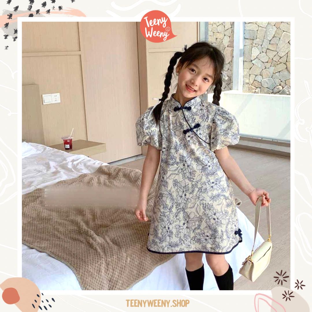 Teenyweeny.shop - printed Chinese style collar dress