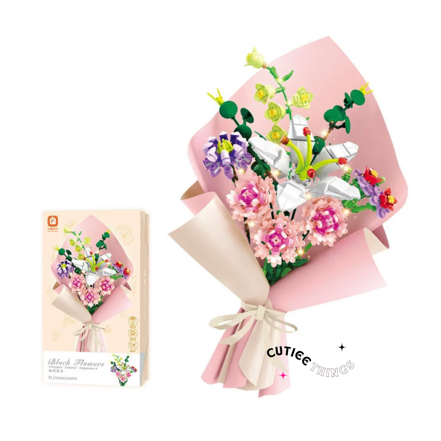 [Pre-order 10วัน] เซตช่อดอกไม้ คาร์เนชั่น มีกระดาษ, โบว์, การ์ด, ไฟตกแต่งในเซต