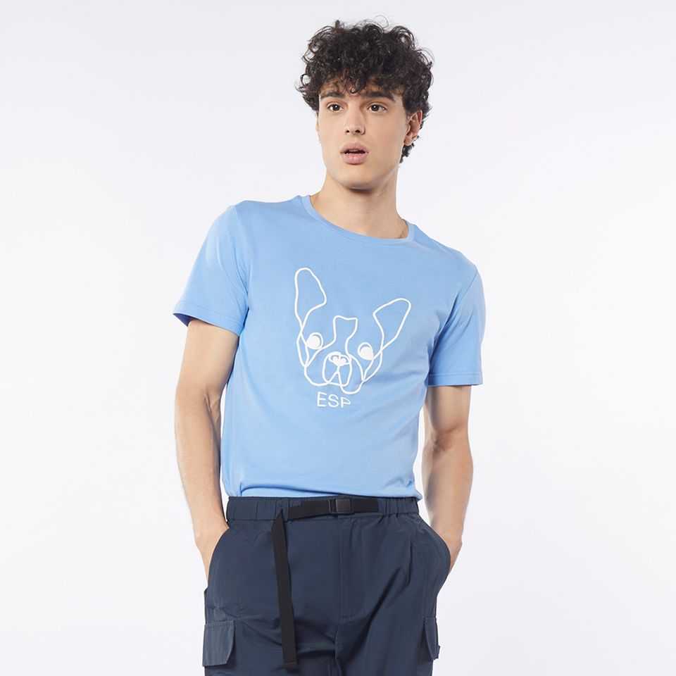 เสื้อทีเชิ้ตลายเฟรนช์ชี่คอกลม สีน้ำเงินเฉดกลาง | 03851