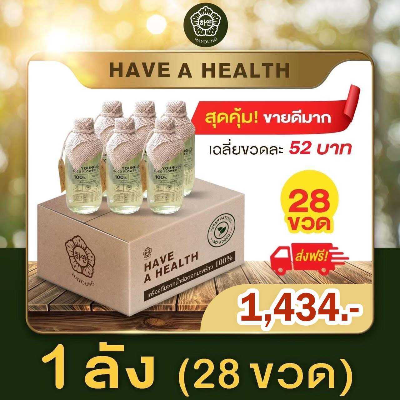 [ 1 ลัง ส่งฟรี ] น้ำช่อดอกมะพร้าว100% ตรา ฮายัง ขนาด 320 ml./ขวด - HAYOUNG HAVE A HEALTH