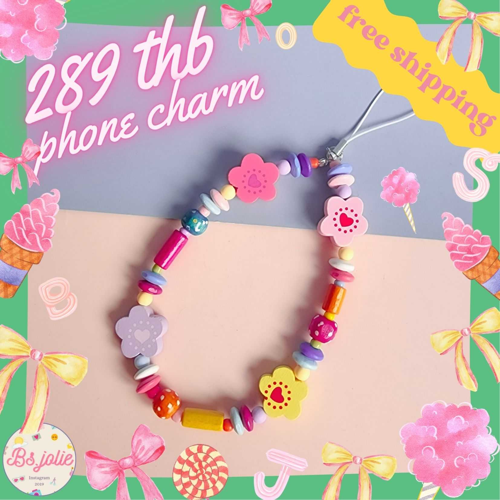 Phone charm ลูกปัดดอกไม้