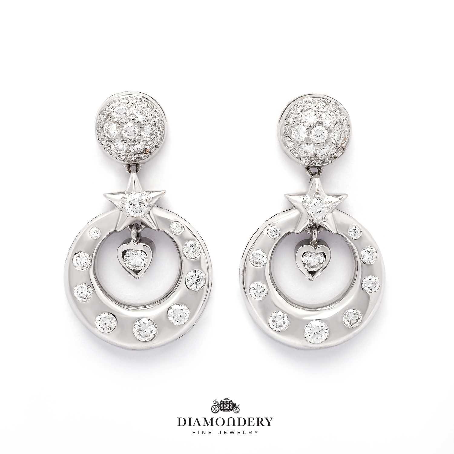 ต่างหูเพชร Star Heart Diamond Earrings