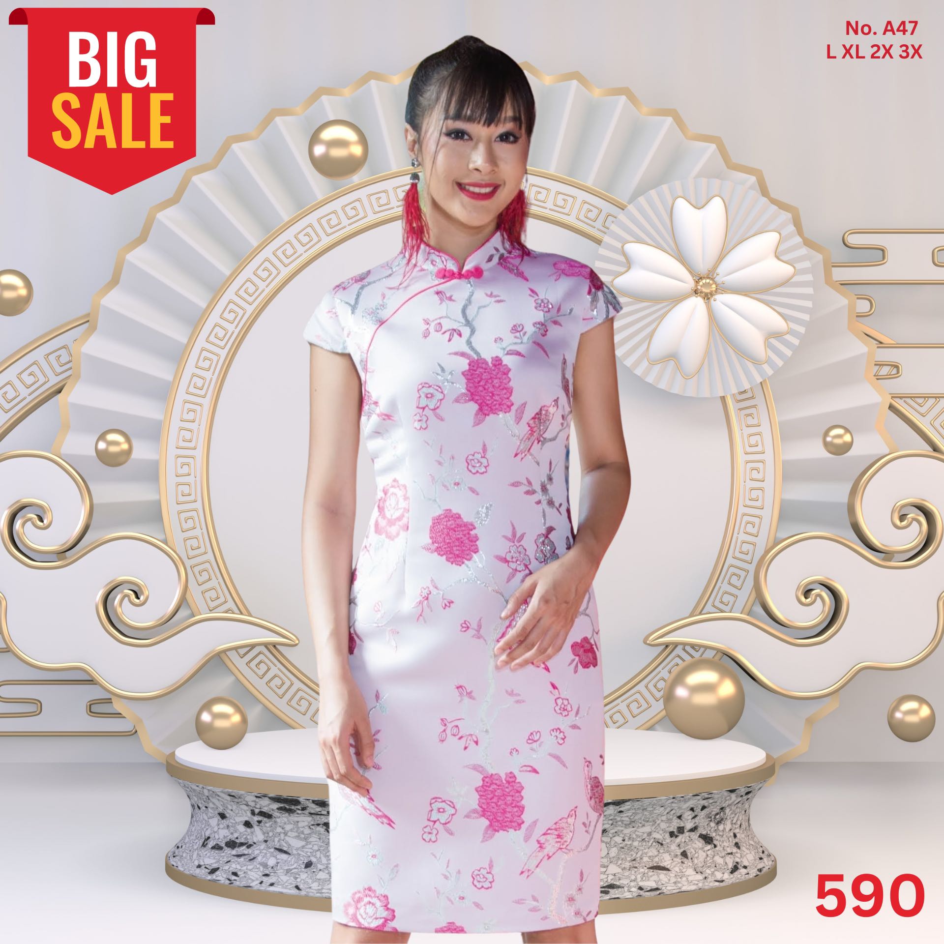 [A47] เดรสกราเพ้าสั้น ลายดอกไม ผ้าทอลายในตัว