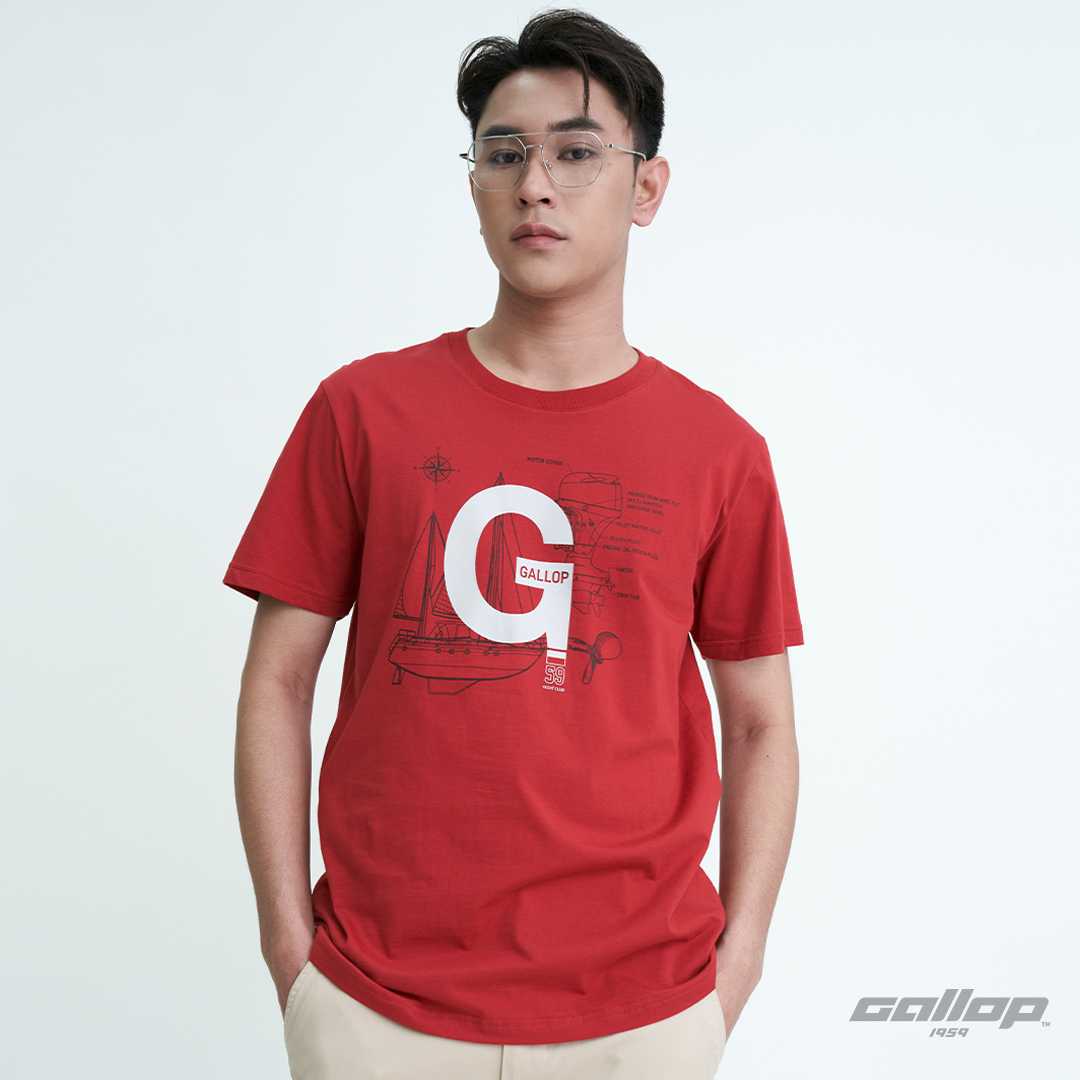 GALLOP : Graphic Tee เสื้อยืดพิมพ์ลาย ผ้าคอตตอนผู้ชาย รุ่น GT9146 สี Hot Red - แดง / ราคาปกติ 790.-