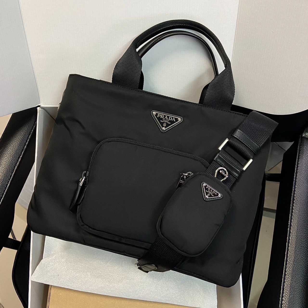 PRADA 2WAY bag nylon 1BG354 shoulder angle logo