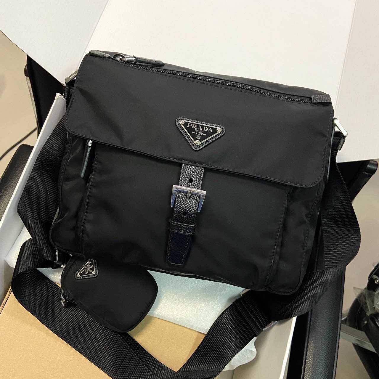 Prada​ Re-Nylon triangle logo-plaque shoulder bag