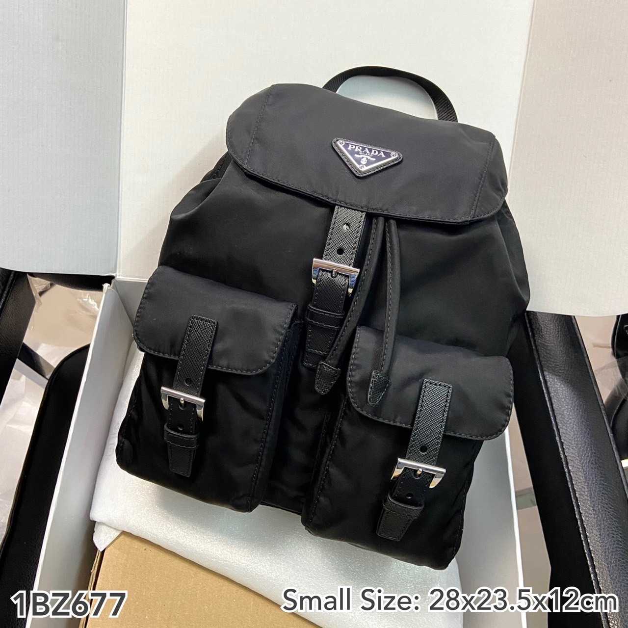 Prada Nylon Bag Pack Rucksack 1Bz677 Black Metal Fittings Triangle