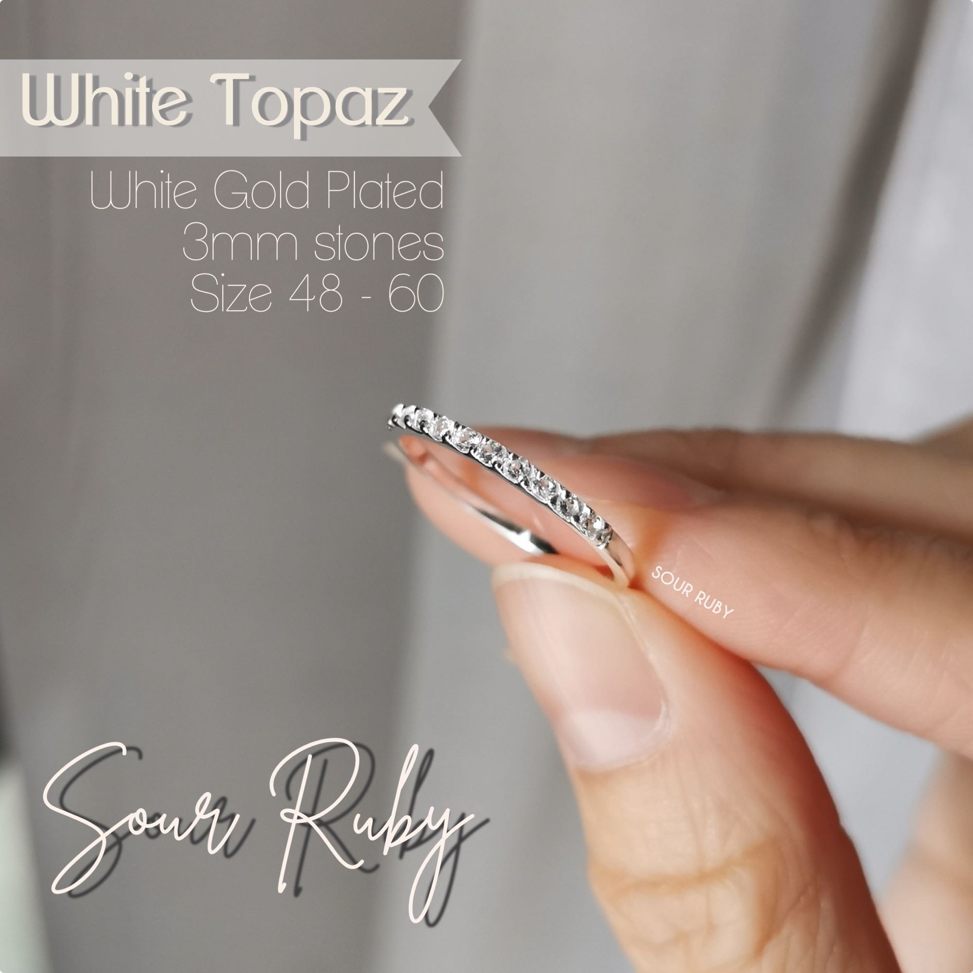 แหวนแถว สีทองขาว พลอยแท้ White Topaz