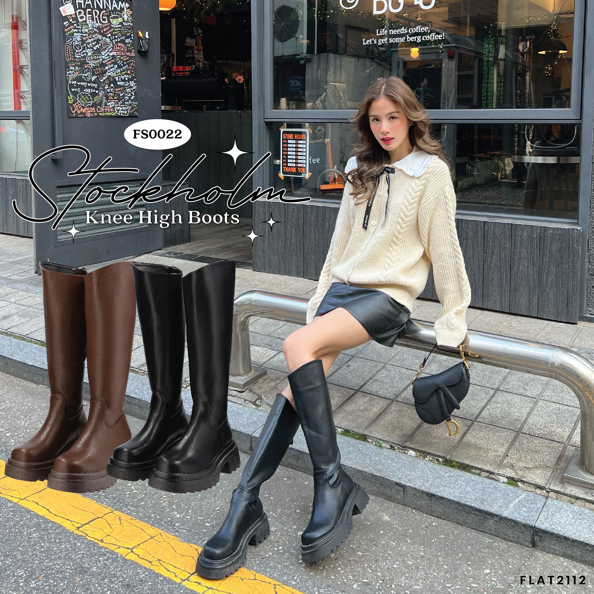 FLAT2112 FS0022 : STOCKHOLM KNEE HIGH BOOTS รองเท้าบู้ทข้อยาว