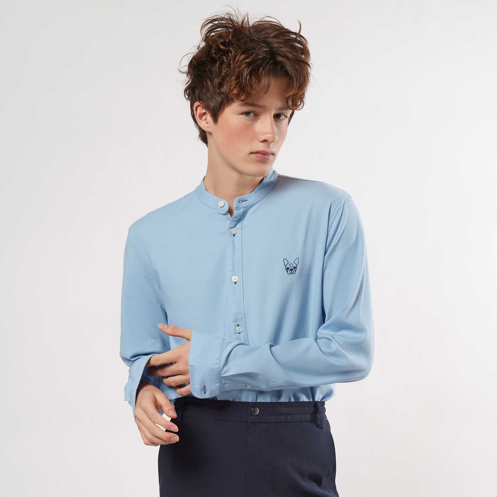 เสื้อเชิ้ตเฟรนช์ชี่ผ้าลินิน สีน้ำเงินอ่อน | 03749