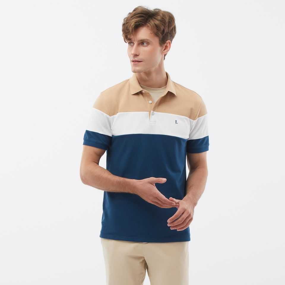 เสื้อโปโลคัลเลอร์บล็อก สีเบจ| 00933