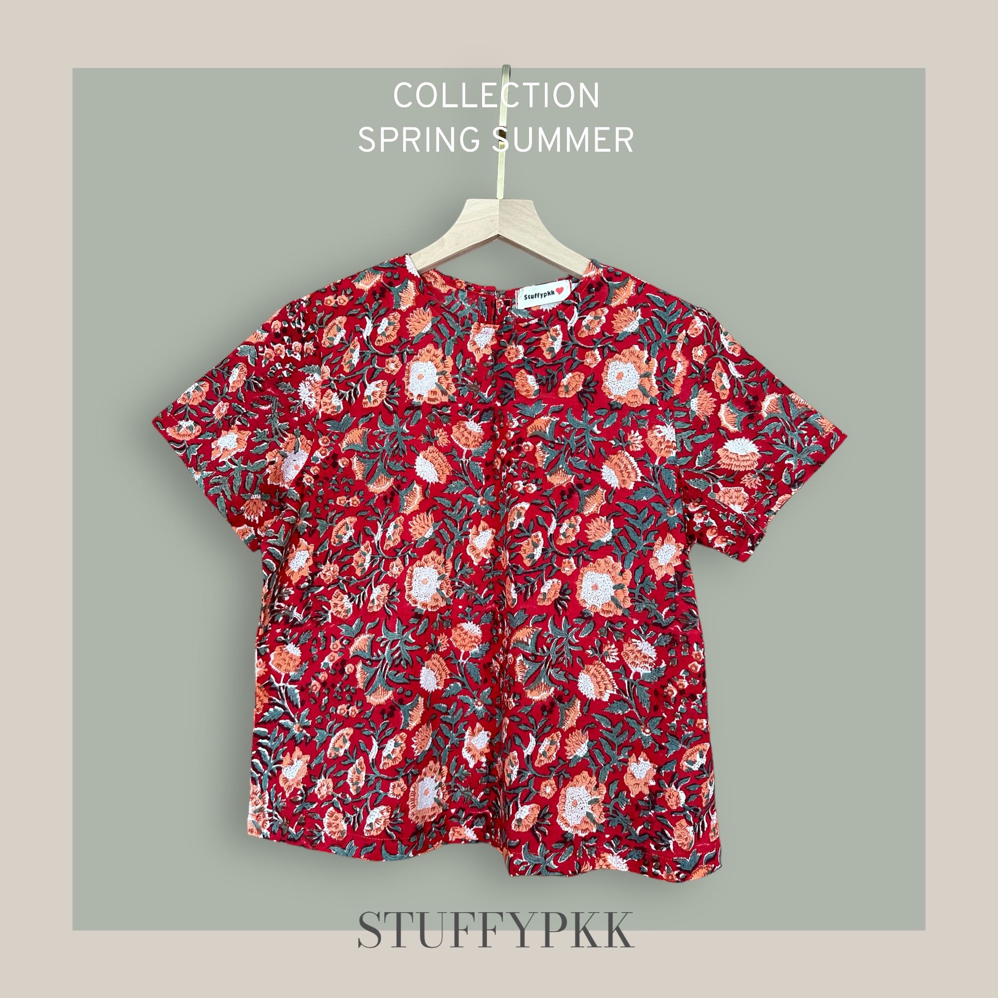 เสื้อคอกลมแขนสั้น สีแดง🌺