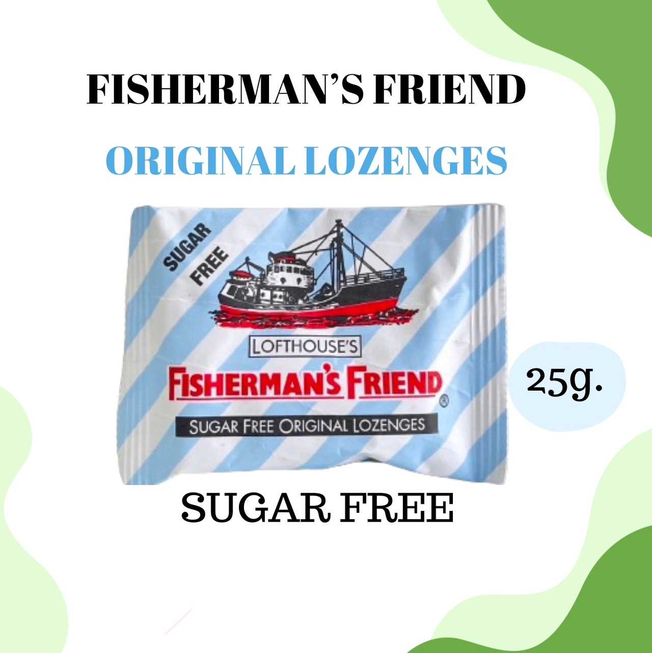 Fisherman's Friend Original ฟิชเชอร์แมนส์ เฟรนด์ ชูการ์ฟรี รสดั้งเดิม สีฟ้า-ขาว 25 กรัม/ซอง