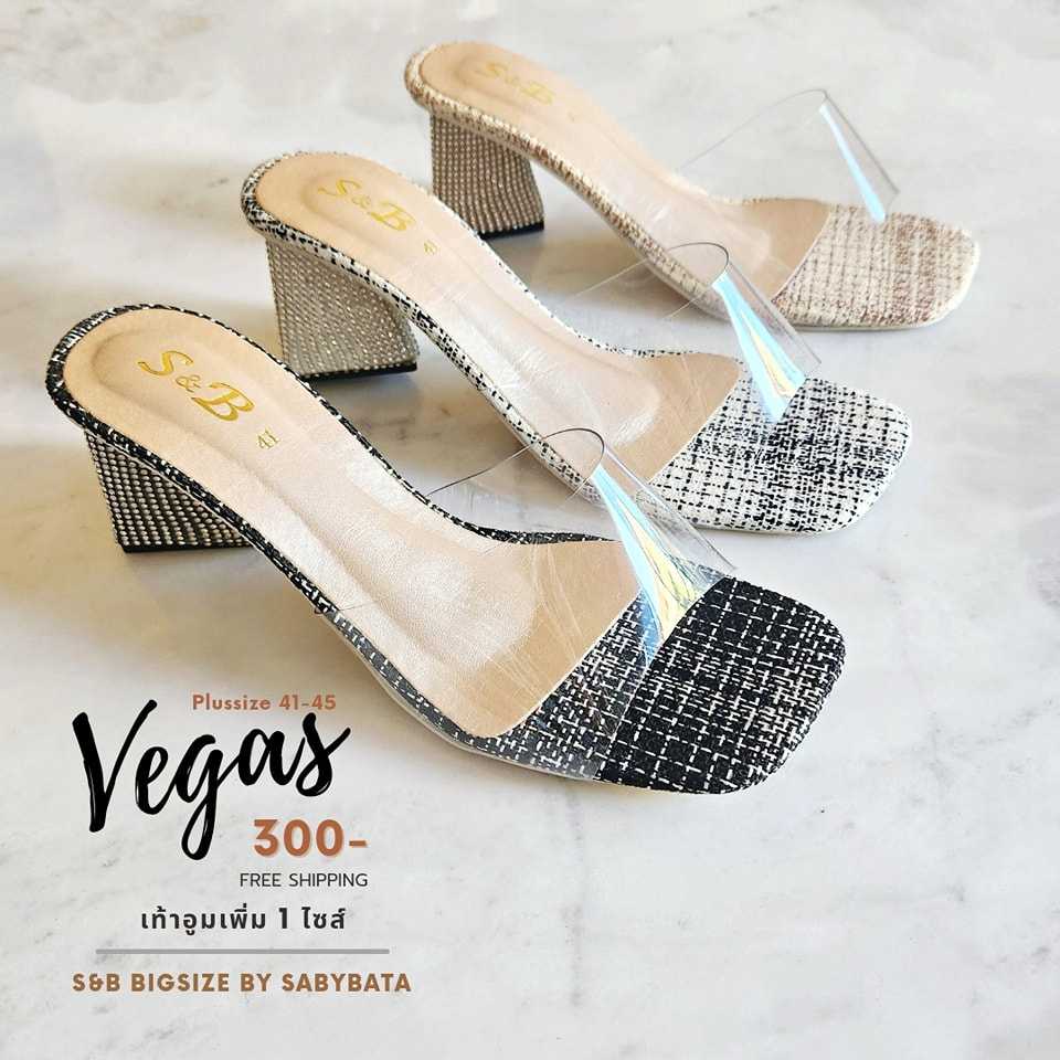 รองเท้าหน้าใส 41-45 ไซส์ใหญ่ ส้นเหลี่ยม สูง2 นิ้ว bigsize plussize shoes Vegas
