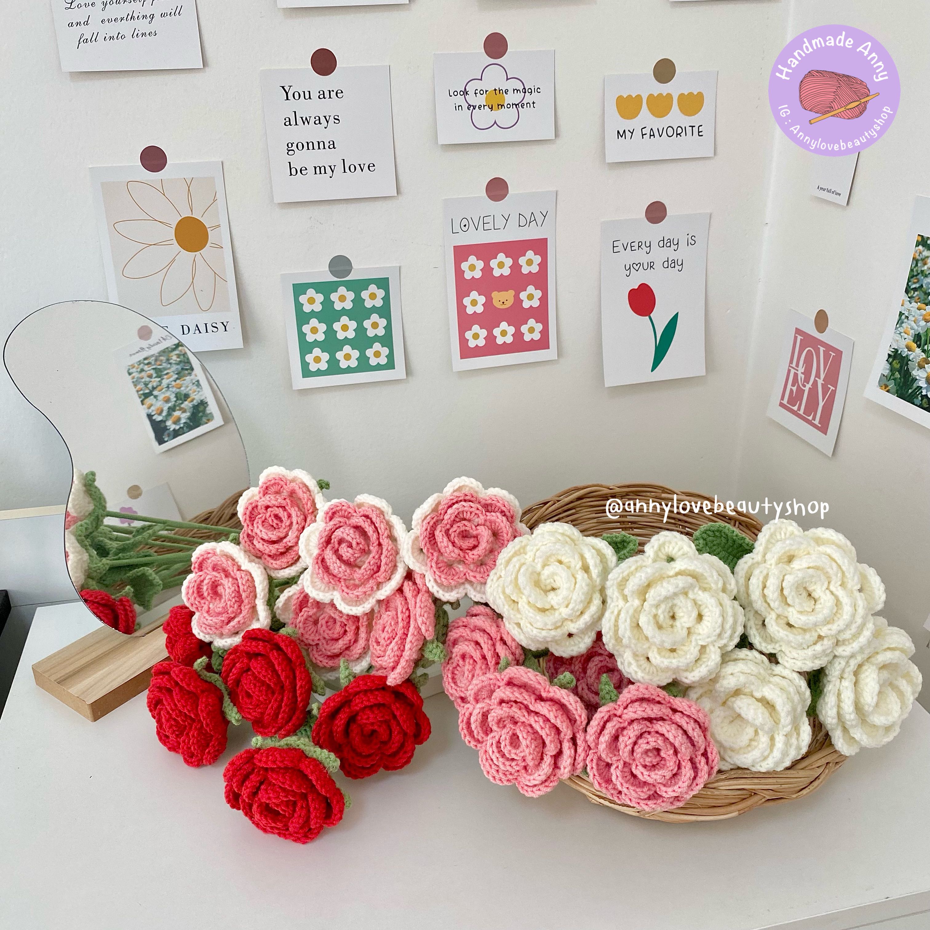Handmade🌹 ดอกกุหลาบถักไหมพรม (crochet rose flower) เฉพาะดอกไม้