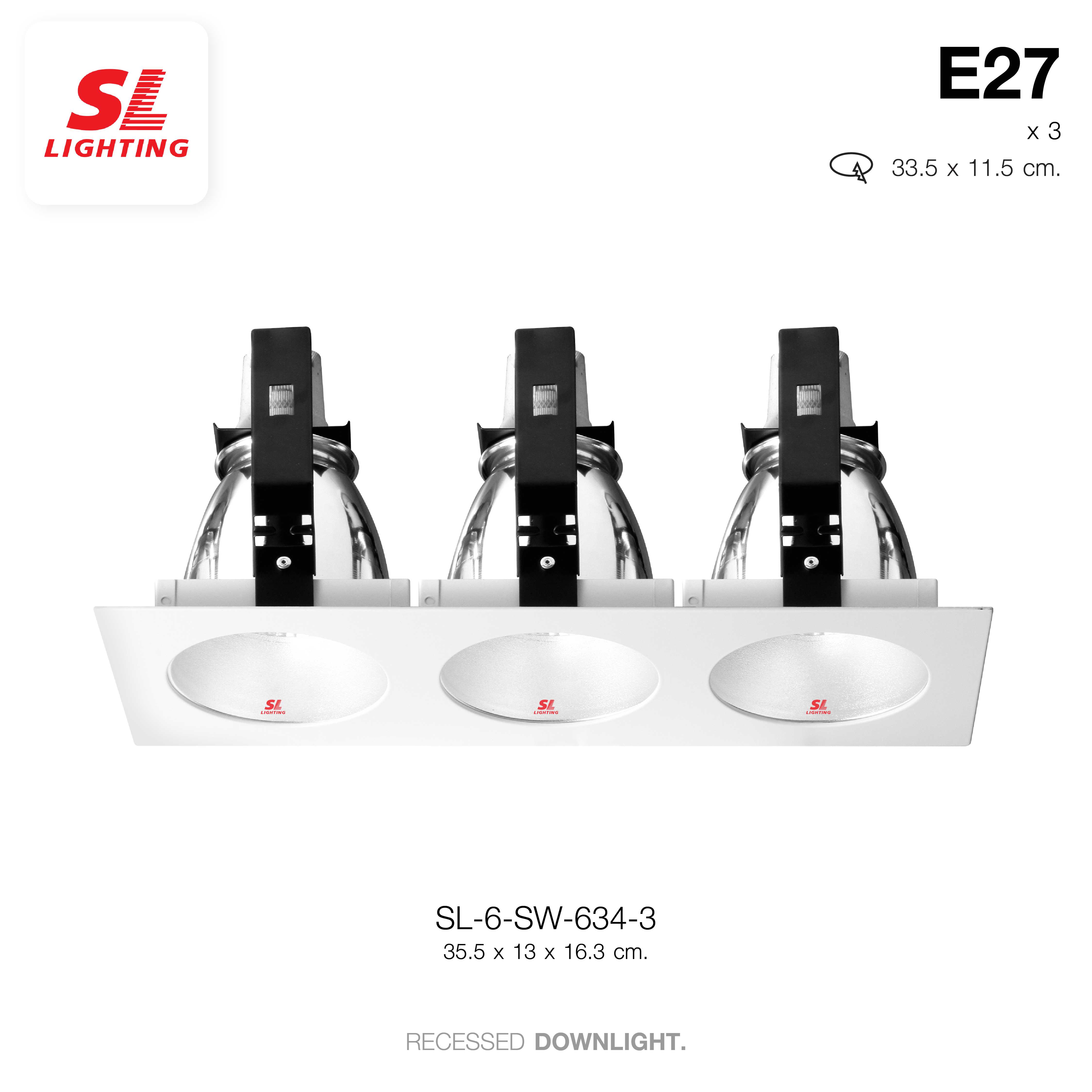 SL LIGHTING |  โคมไฟดาวน์ไลท์ E27 แบบฝังฝ้า 3 ช่อง ทรงสี่เหลี่ยม รุ่น SL-6-634-3