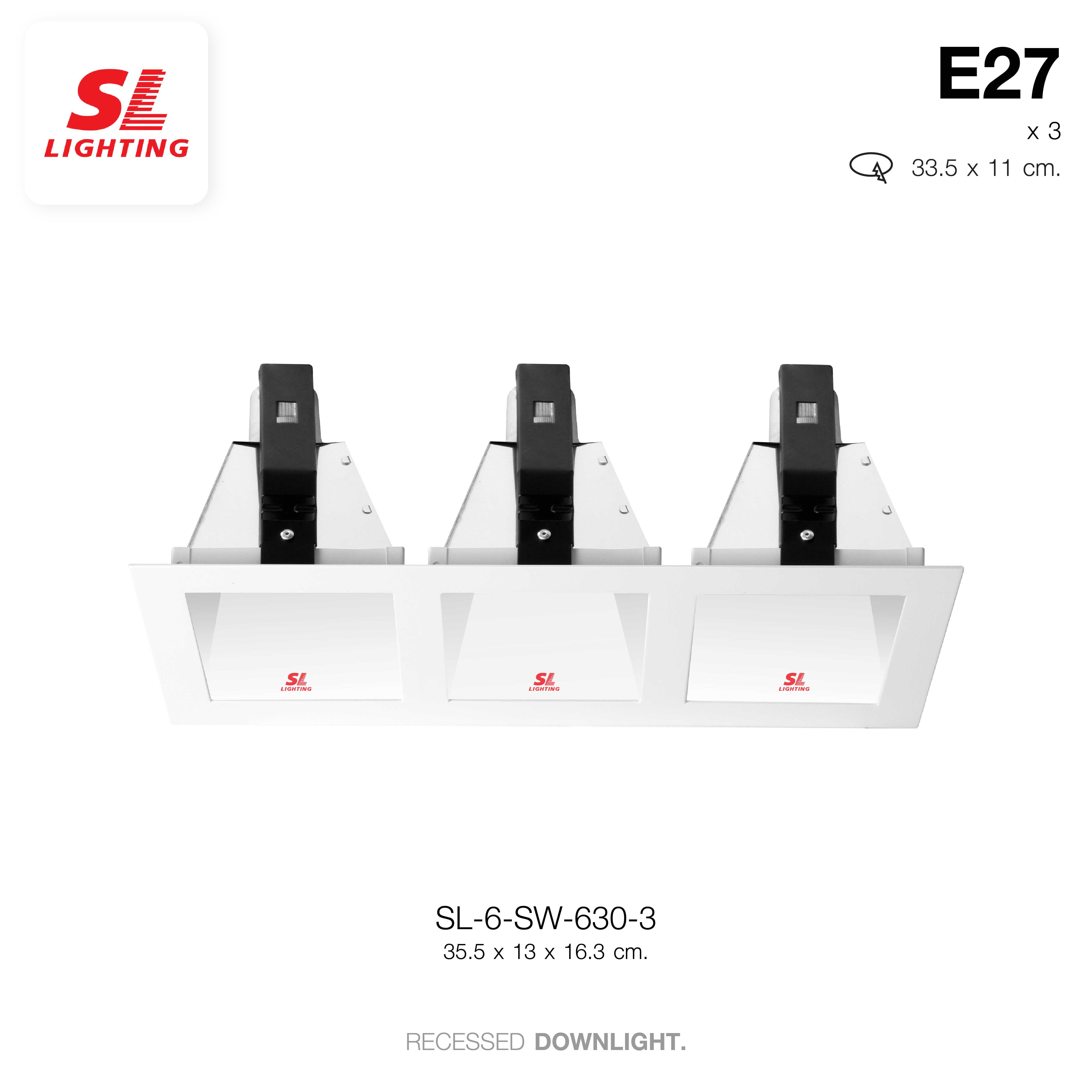 SL LIGHTING | โคมไฟดาวน์ไลท์ E27 3 ช่อง แบบฝังฝ้า ทรงสี่เหลี่ยม รุ่น SL-6-SW-630-3
