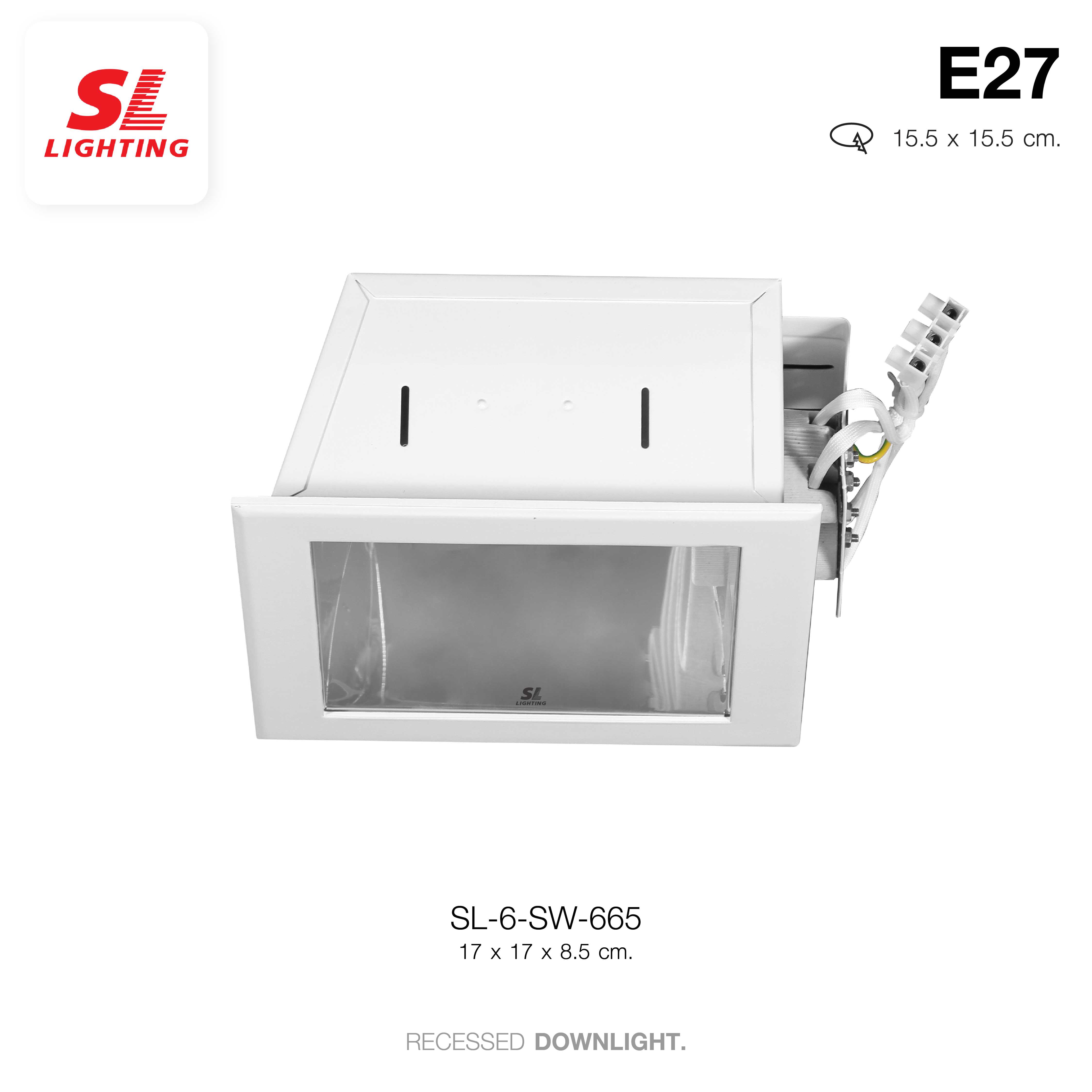 SL LIGHTING | โคมไฟดาวน์ไลท์ E27 แบบฝังฝ้า ฐานทรงสี่เหลี่ยม ตัวโคมสีขาว รุ่น SL-6- 665