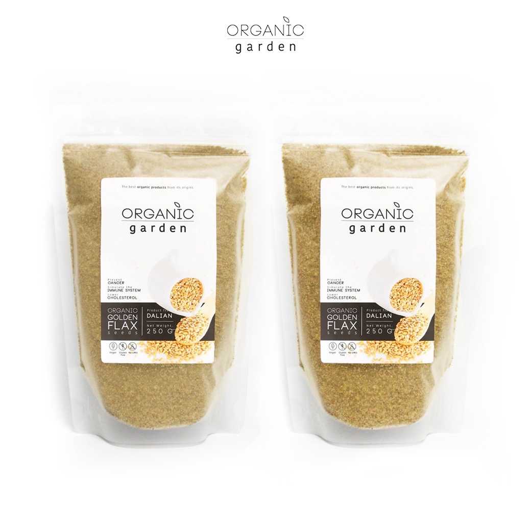 แฟล็กซ์สีทองแบบบด 250 กรัม แพ๊ค 2ถุง Organic garden Golden Flax Seeds แบบบด 250g