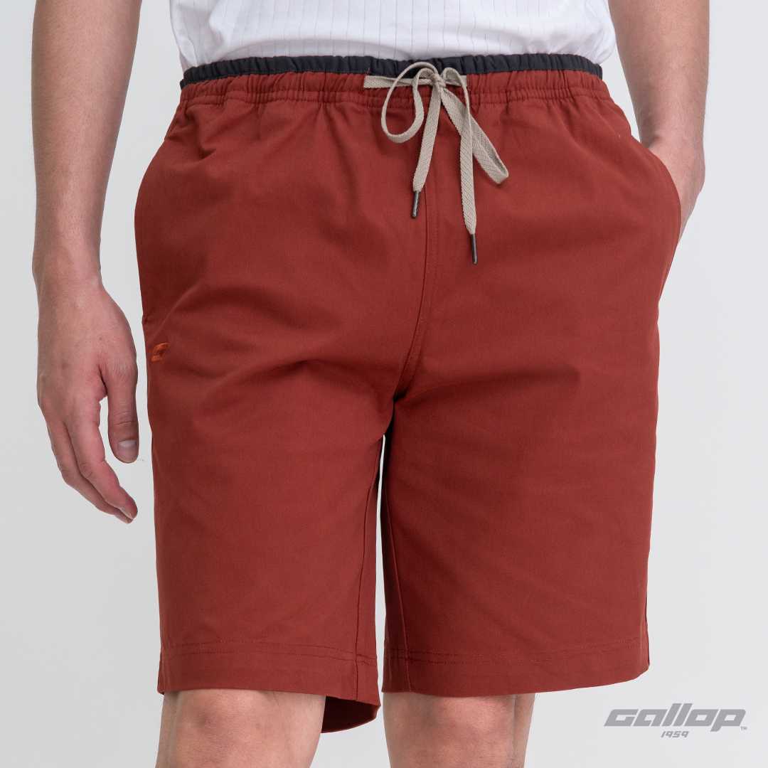 GALLOP : Men's Wear CASUAL SHORTS  กางเกงขาสั้นเอวยางยืด รุ่นต่อขอบ GS9024 สี Brick - ส้มอิฐ