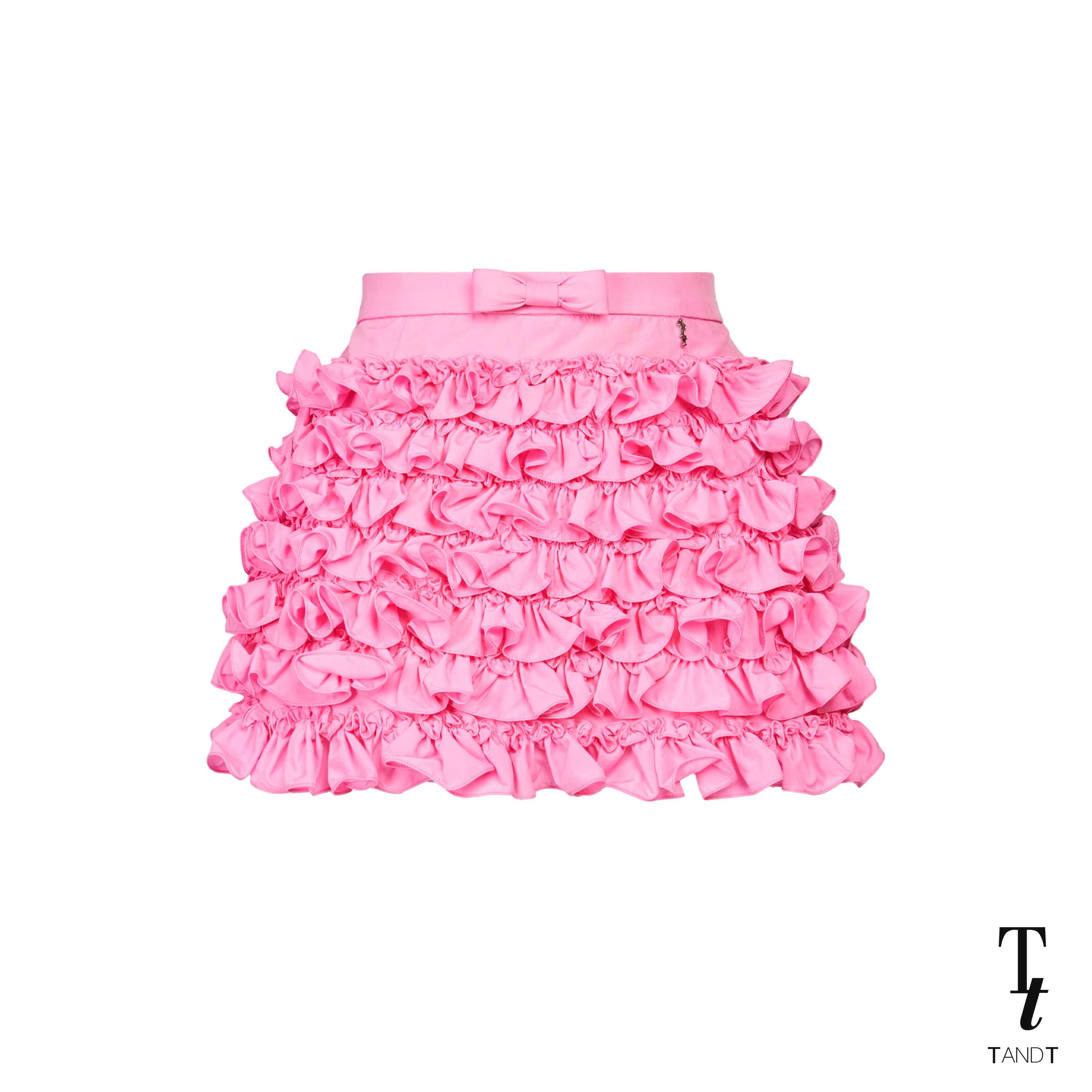 PUDDING PINK SKORT - BOW HAND-CRAFTED DOUBLE RUFFLE SKORT