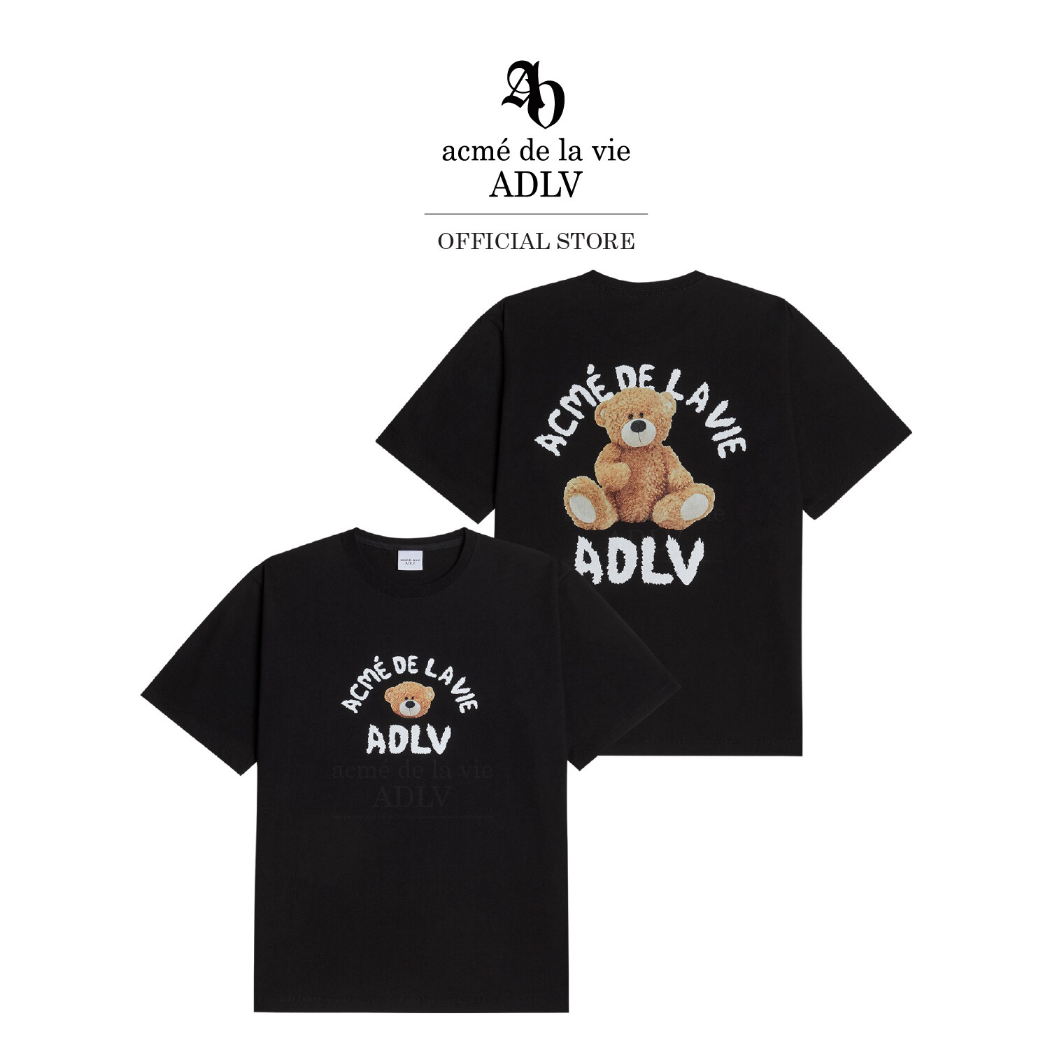 ADLV [acme de la vie] เสื้อยืด Oversize รุ่น Teddy Bear (Bear Doll) Short Sleeve T-Shirt Black