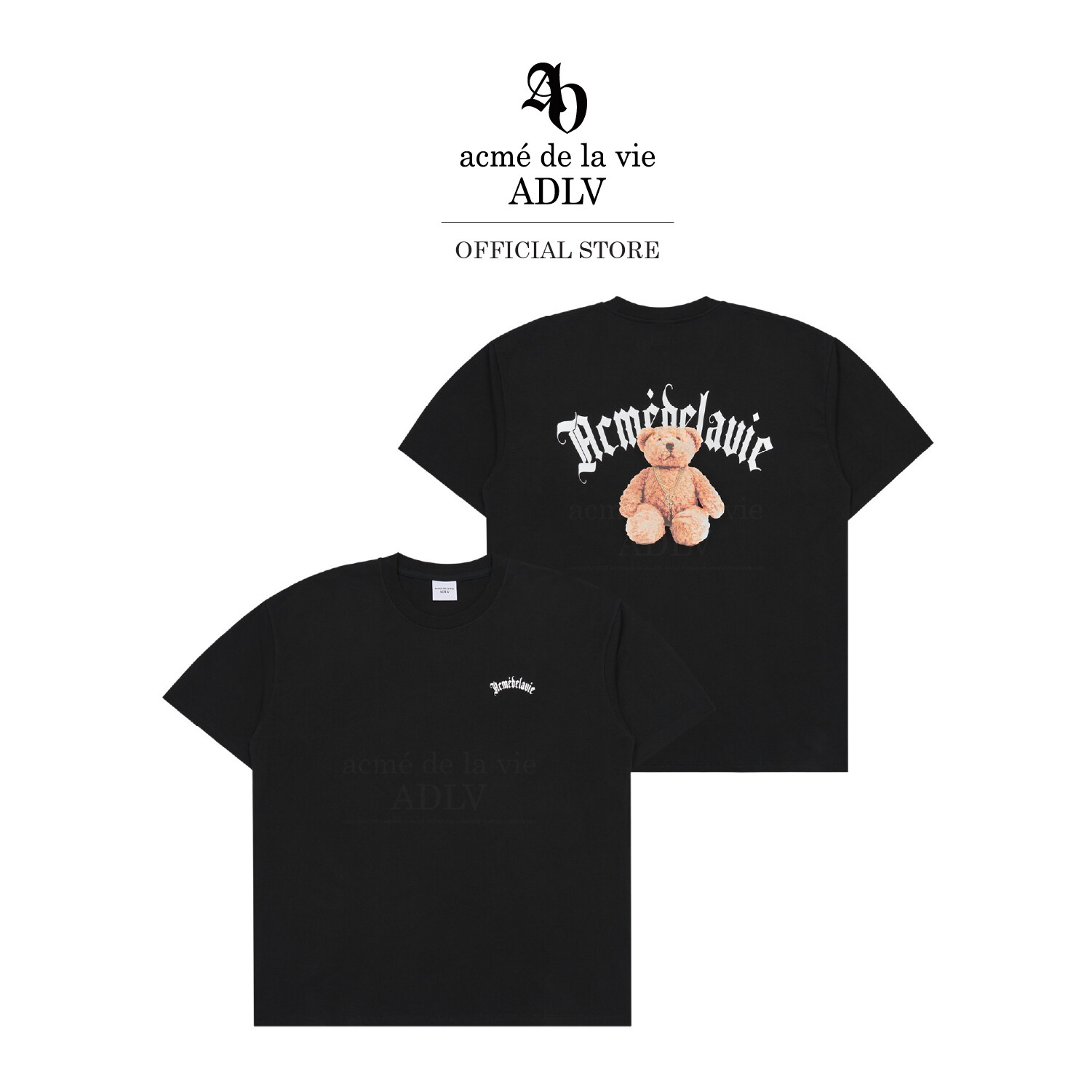 ADLV [acme de la vie] เสื้อยืด Oversize รุ่น Gold Chain Bear Doll Short Sleeve T-Shirt Black
