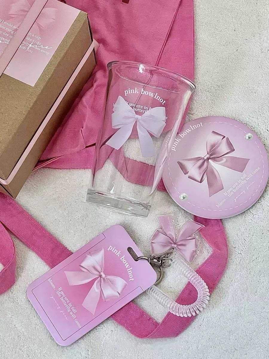 แก้วใส 𝑹𝒊𝒃𝒃𝒐𝒏 𝑷𝒊𝒏𝒌 ₊˚✧💒‧♡🎀✎･🩷˖  Twinnies Decor