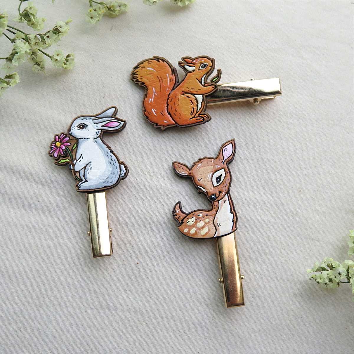 Wooden hair clip cute wild animals 01