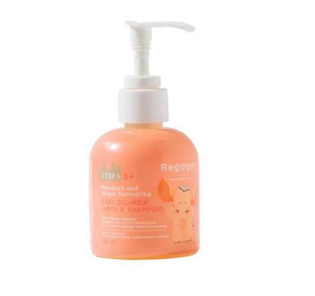 Regagar Oil-Milk อาบน้ำสระผมสำหรับทารก ผิวลอก สะเก็ดไขมันตามศีรษะ
