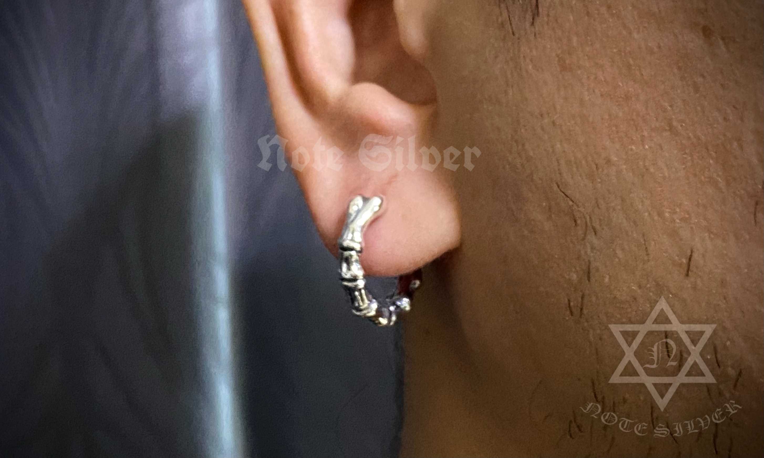 ต่างหูห่วง ลายข้อกระดูก  Bone Earrings Sterling Silver 925 NSER2798